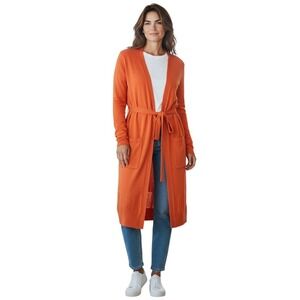 LOFT Orange Linen Blend Long Sleeve Tie Waist Cardigan Sweater Dress XS